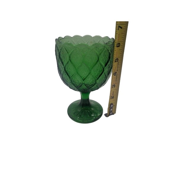 Vintage Harlequin Pattern Green Glass Pedestal Drinking Wine Water Goblet - Picture 5 of 12